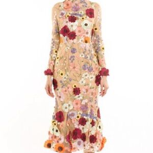 3D Floral Appliqué Midi Dress 🌸